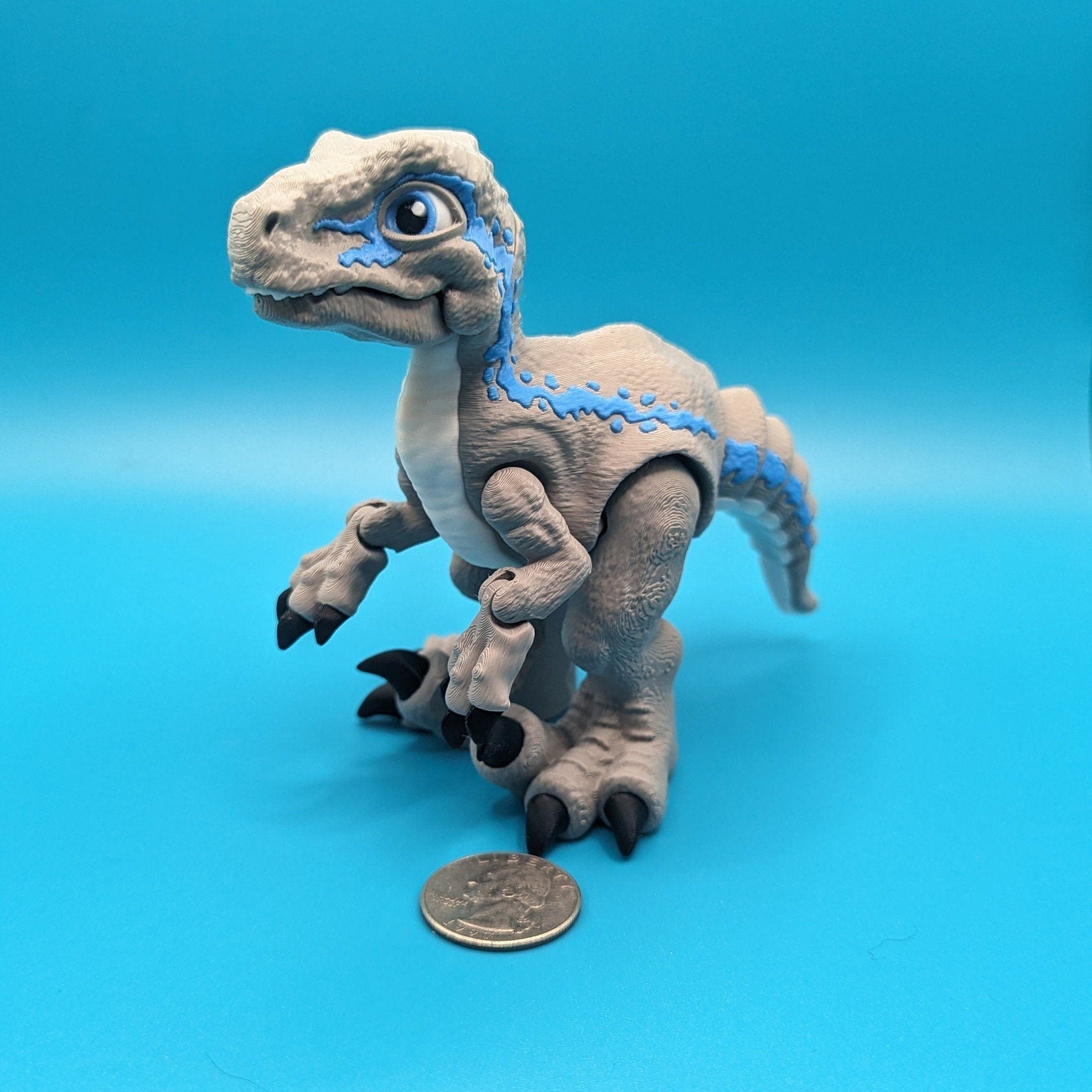 Articulated Velociraptor Dinosaur Fidget Desk Toy | Stlflix | Blue | Raptor
